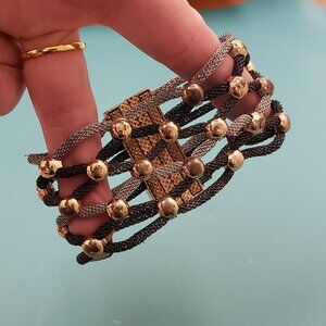 Tri Color metal multi mesh gold beads magnetic fashion cuff bracelet